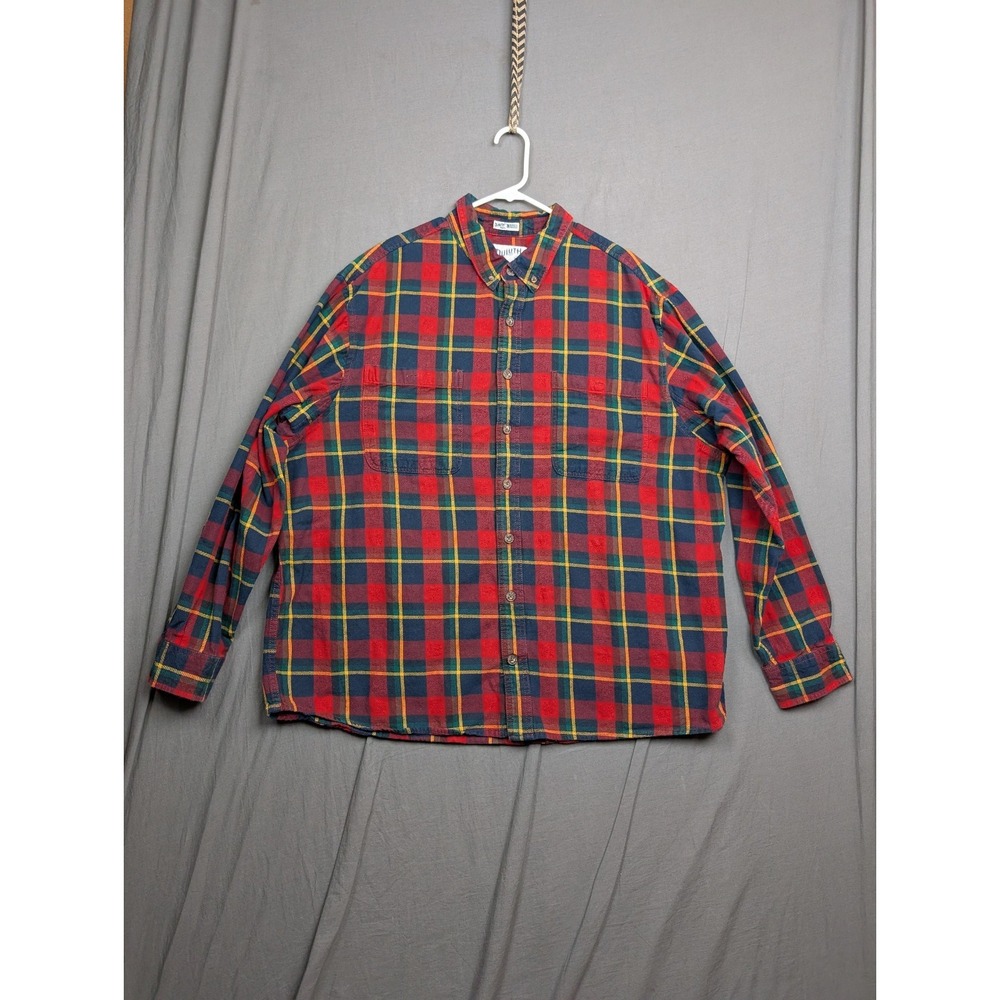 Duluth Trading Co. Flannel Shirt Mens 2XL Tall Red‎ Plaid Long Sleeve